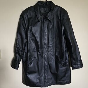 Jacqueline Ferrar Classic Black Leather Trench Jacket